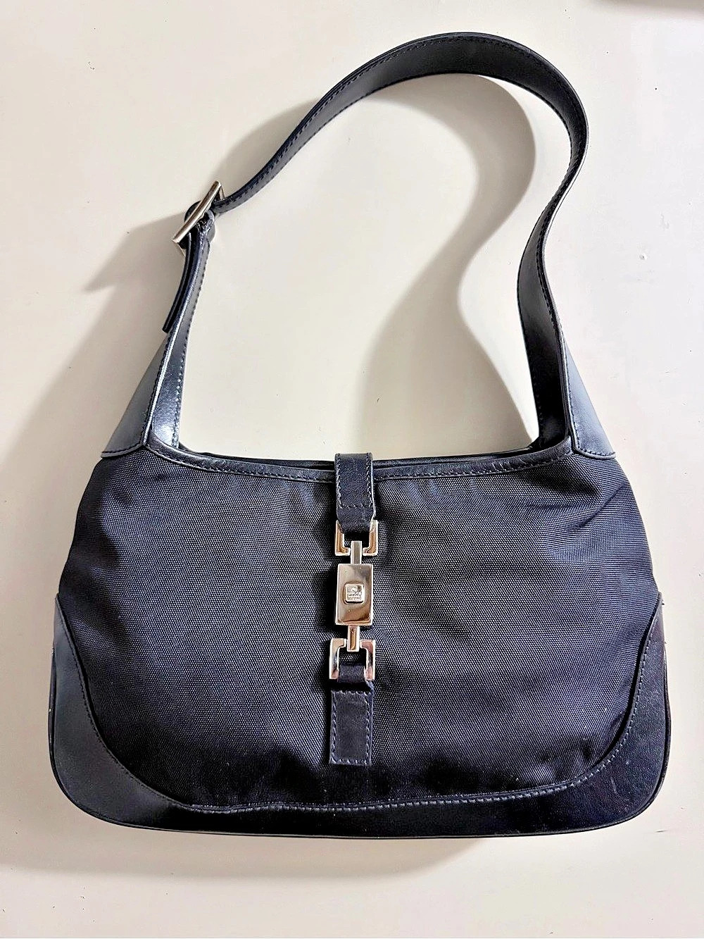 Authentic Gucci Jackie Small Canvas Leather Hobo Shoulder Bag